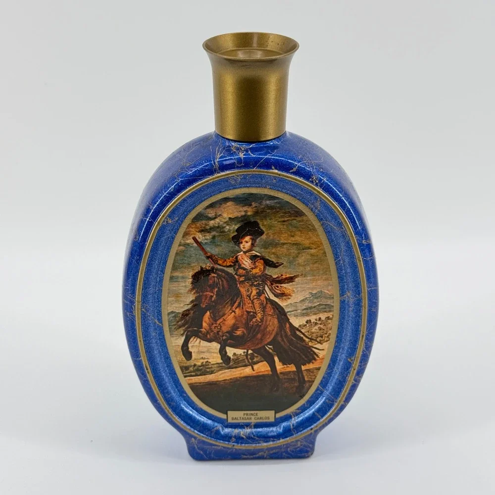 Prince Baltasar Carlos Equestrian Ceramic Decorative Bottle Blue Gold